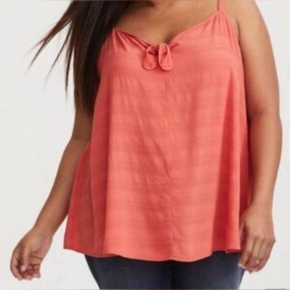 Torrid Terracotta Orange Textured Crinkled Flared Tie Front Cami 0 10-12 L - Picture 1 of 6